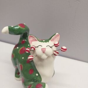 Amy Lacombe Whimsiclay Cat Figurine Willitts 2002 Green Polka Dot